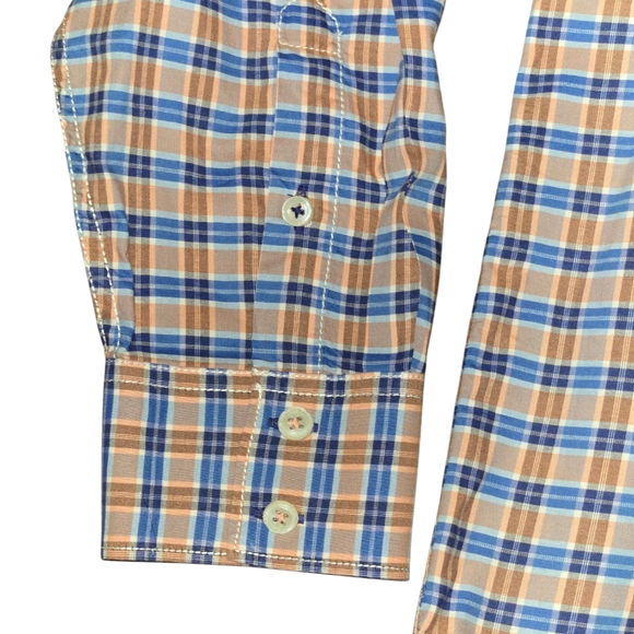 Tommy Bahama Jeans Orange & Blue Tartan Plaid Long Sleeve Button Up Shirt Sz XL - Picture 2 of 10